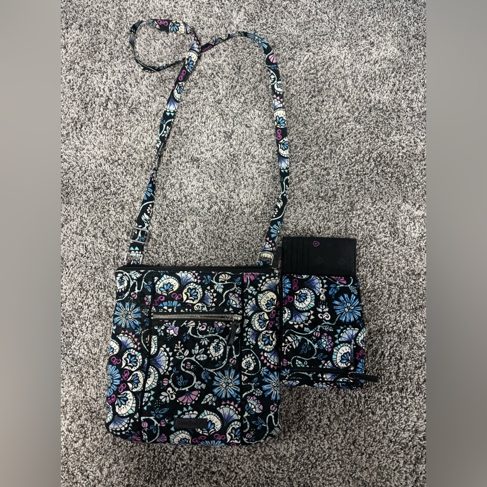 Vera Bradley Floral Crossbody Bag - Black, Blue, Purple